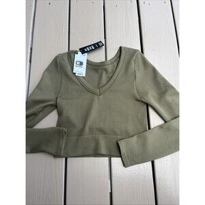 BUCKLE Women's Solid Stretch Ribbed Cropped Top Green XS New With Tags